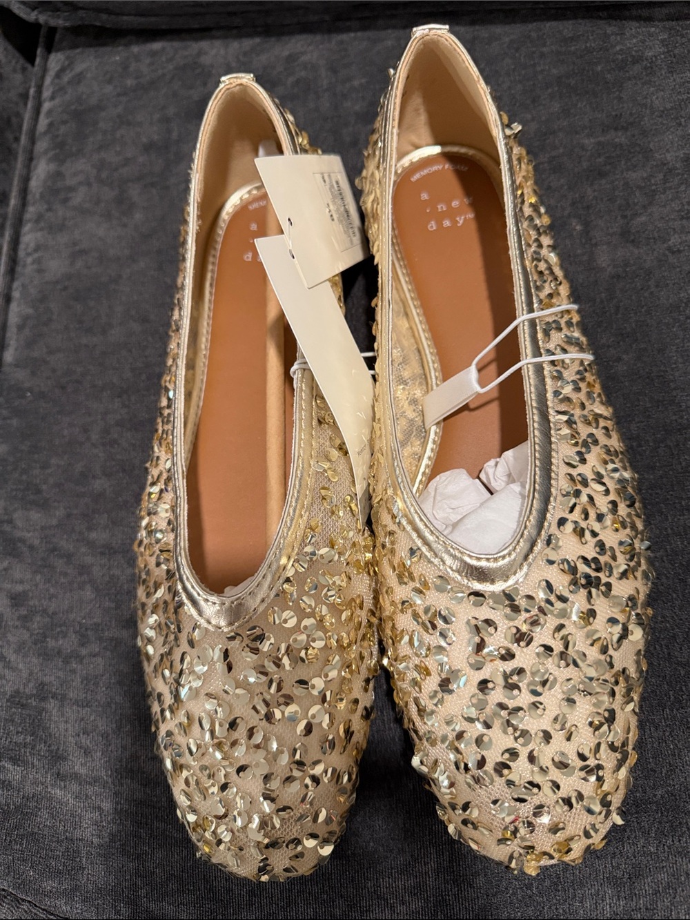 a new day Champagne Sequin Slip-On Ballet Flats - Women